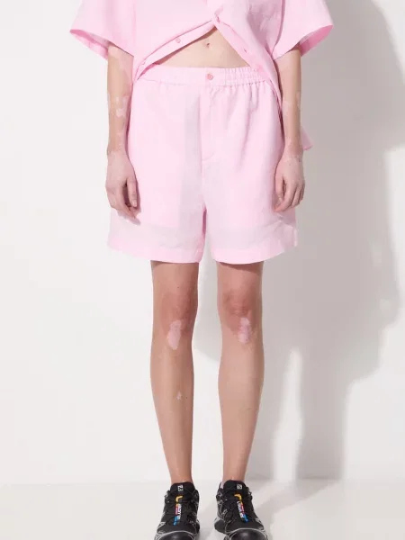 Σορτς από λινό Pangaia DNA Linen Mid Length Shorts ροζ