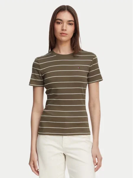 Тениска Tommy Hilfiger кафяво
