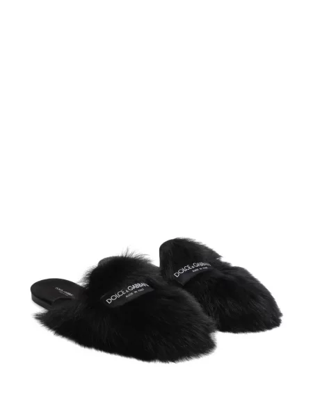 Blană papuci tip mules Dolce & Gabbana negru