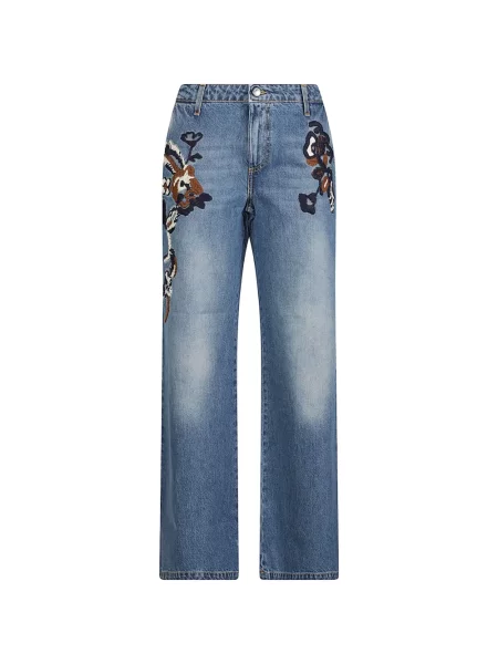 Blugi cu picior larg Ermanno Firenze cu model floral albastru
