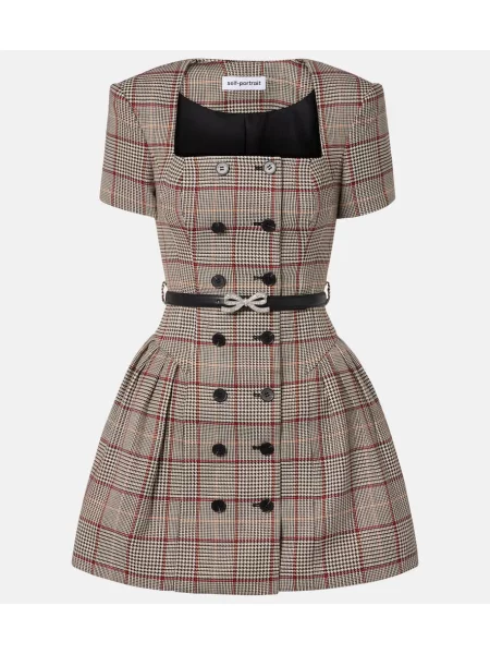 Sukienka Self-portrait wełniana w pepitkę