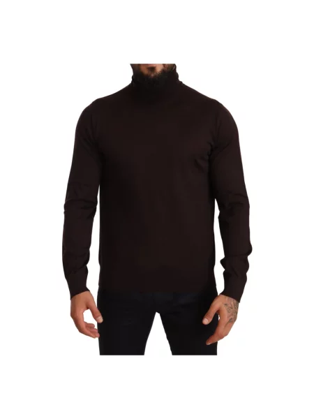 Sweter z golfem Dolce And Gabbana wełniany z wysokim kołnierzem brązowy