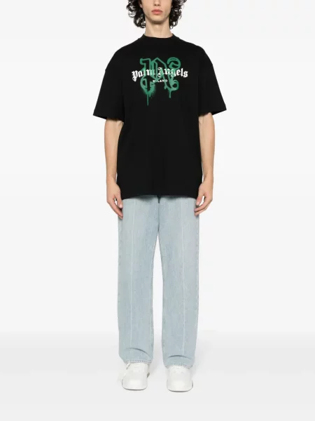 Raštuotas marškinėliai Palm Angels juoda