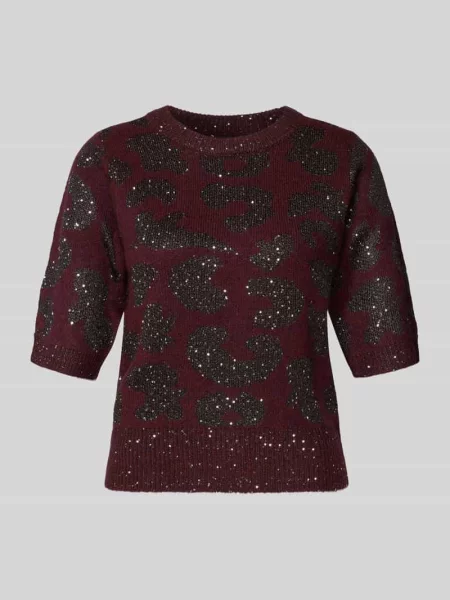 Sweter z dzianiny o kroju shaped fit z dodatkiem wełny model ‘ZUZU O-NECK PULLOVER’ Vero Moda bordowy
