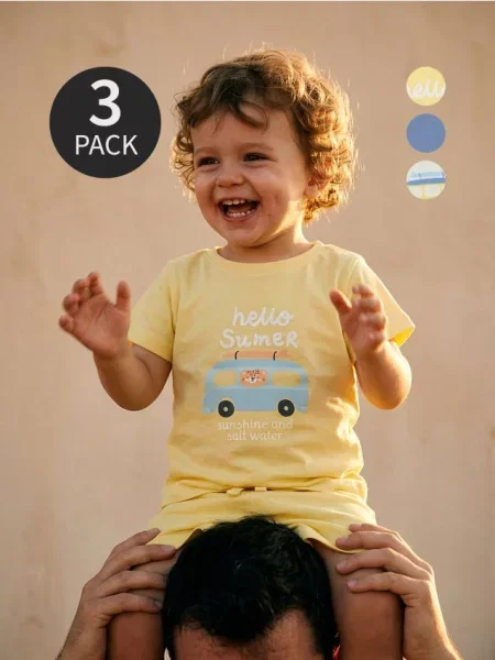 Sinsay trička s potiskem vozidel 3 pack žlutá