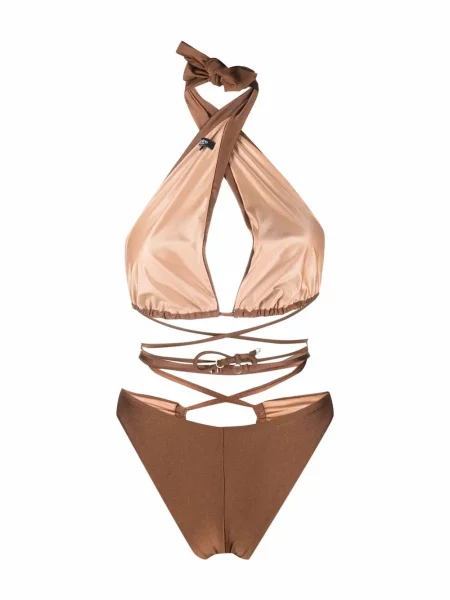 Dirželis maudymosi kostiumėlis Noire Swimwear apynasris kaklas ruda