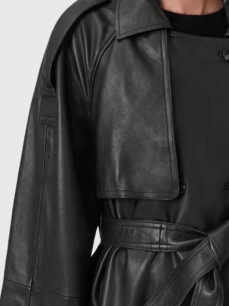 AllSaints płaszcz skórzany REED czarny