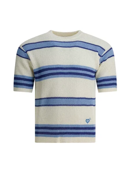 Sweter Human Made w paski z paskiem niebieski