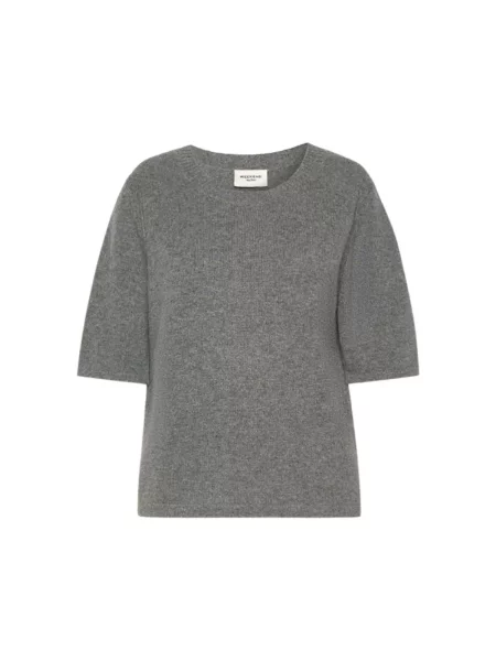 Lniany sweter Weekend Max Mara z krótkim rękawem szary