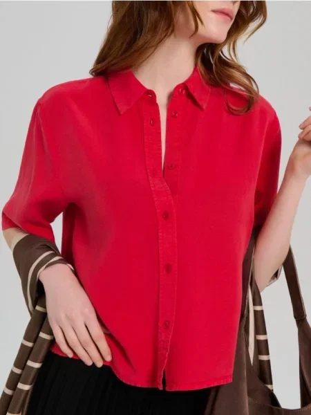 Рубашка с коротким рукавом Sinsay красная