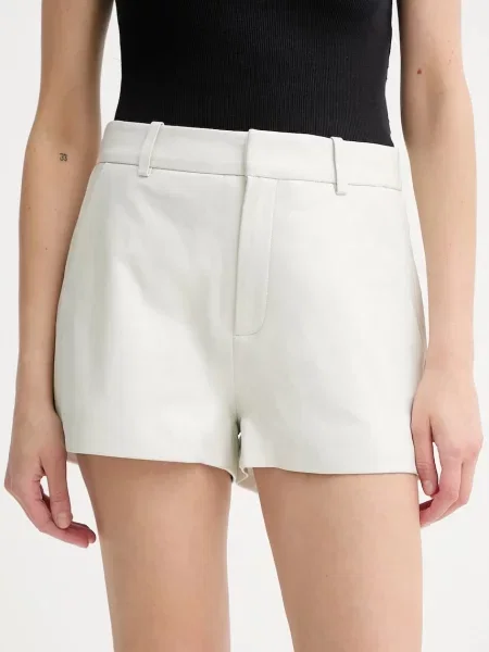 Gestuz pantaloni scurți de piele uni high waist alb
