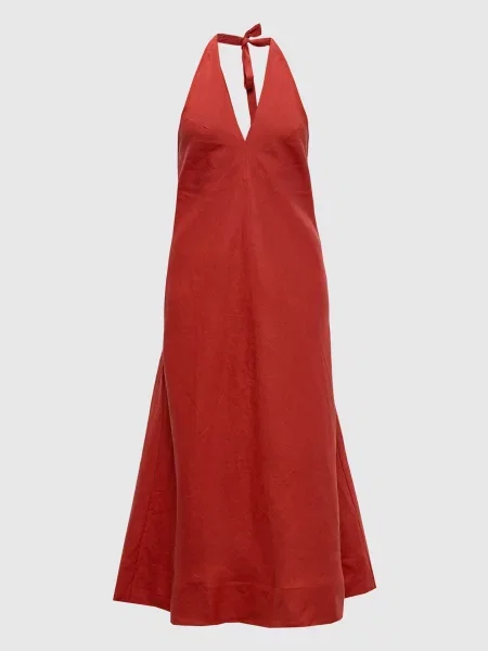Сукня Аmara з льону з відкритою спиною Faithfull червона