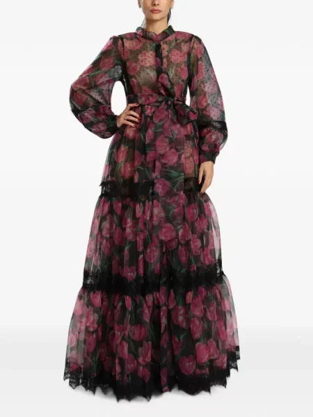 Rochie maxi Miau By Clara Rotescu cu model floral cu imagine negru