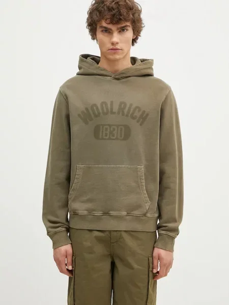 Woolrich bluza Garment Dyed Logo Hoodie z kapturem wzorzysta zielony
