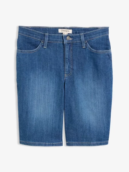 Bermudy jeansowe ze średnim stanem niebieskie
