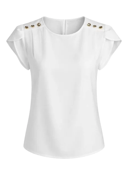 REGINA FASHION Blúzka Short Sleeve Blouse with Decorative Shoulder Buttons' biela