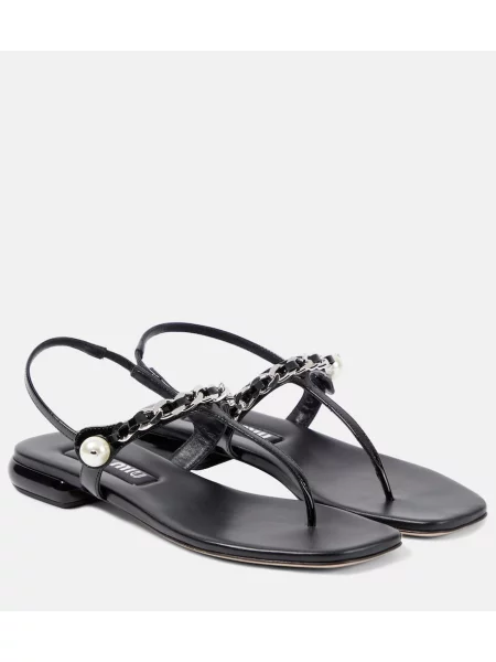 Usnjene lakirane tangice Miu Miu črna