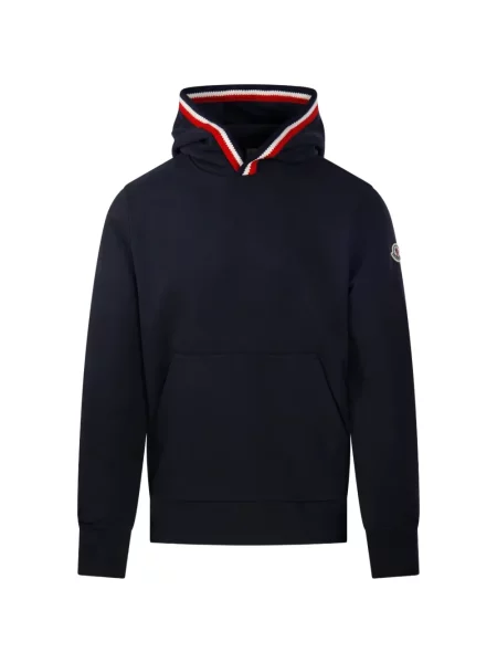 Hanorac cu glugă Moncler cu dungi cu autograf albastru