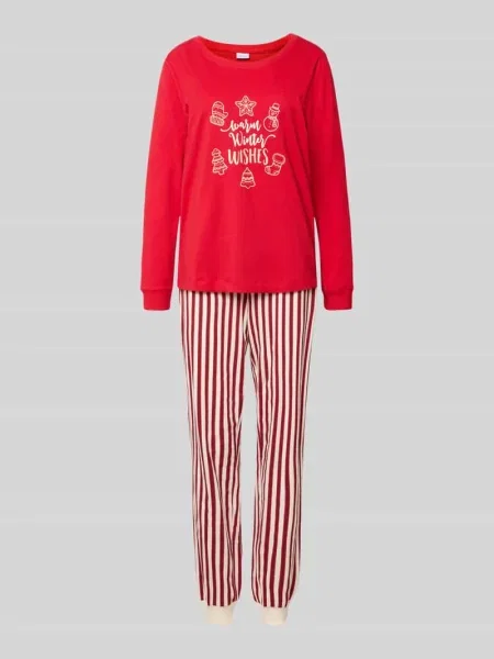 Piżama z nadrukiem z napisem Lascana czerwona