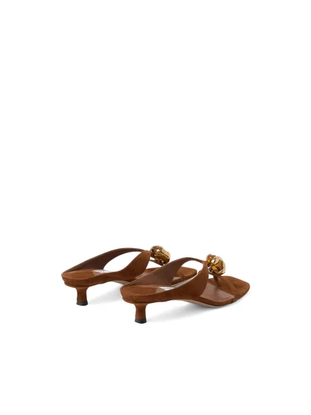 Lniane klapki Jimmy Choo z kamieniami brązowe