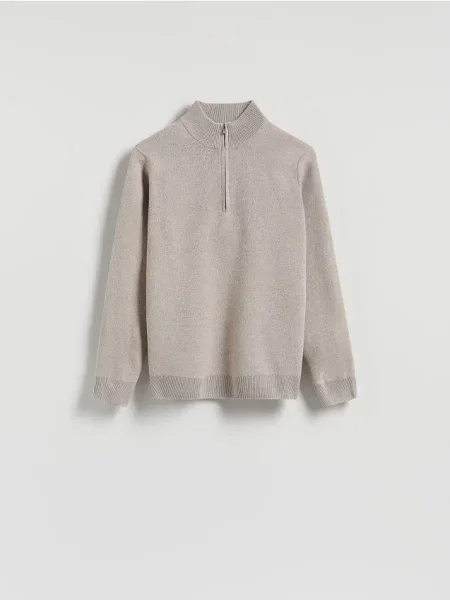 Reserved Sweter z rozpinanym golfem beżowy