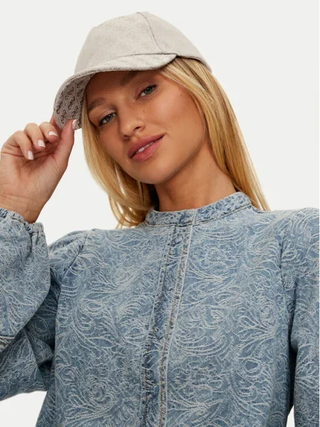 Шапка с козирка Guess с десен сиво