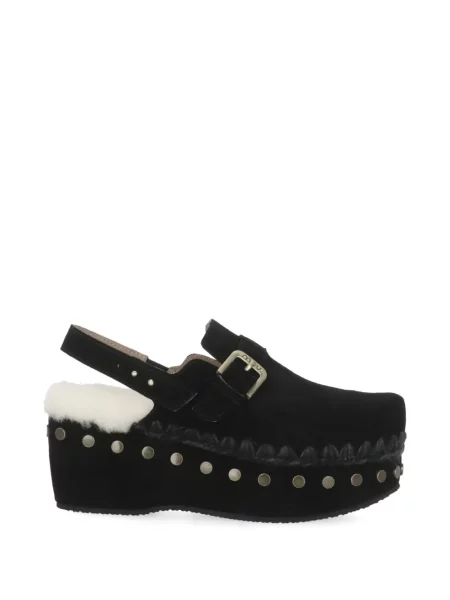 Papuci tip mules Mou din piele cu cataramă negru