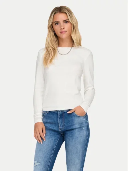 Bluzka z długim rękawem o kroju slim fit z mieszanki bawełny model ‘RILEY’ Only biała