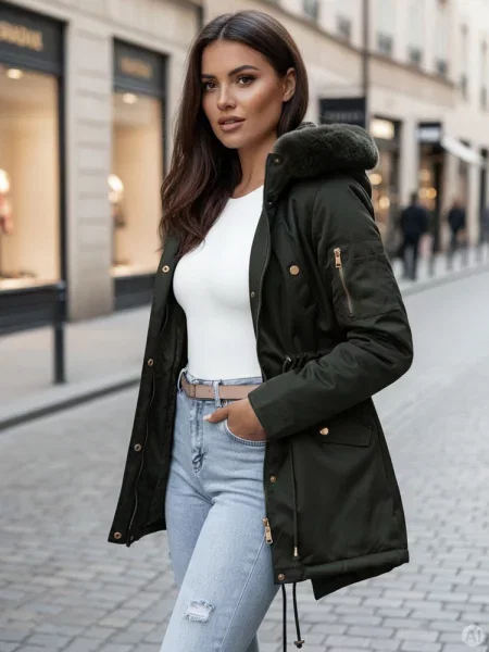 Kurtka zimowa parka z futerkiem ERISS Dstreet zielona