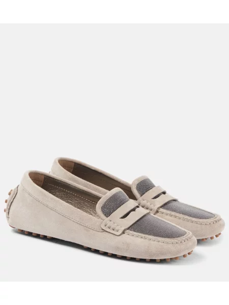 Pantofi loafer Brunello Cucinelli din piele de căprioară bej