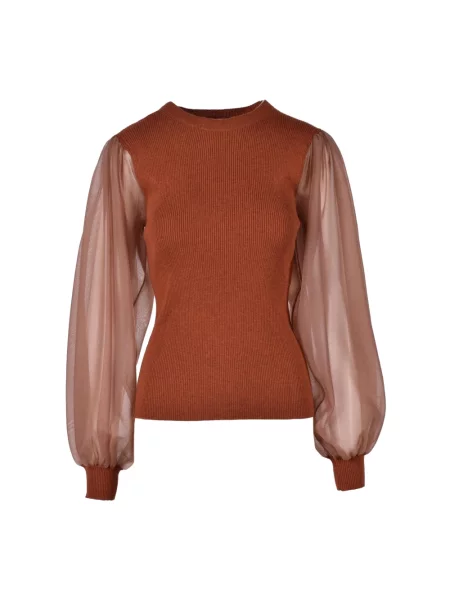 Sweter Ulla Johnson tiulowy z rękawami balonowymi brązowy