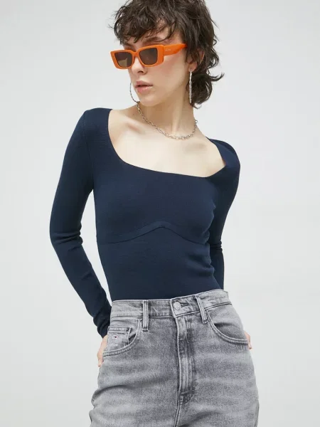 Pulover Abercrombie & Fitch mornarsko modra