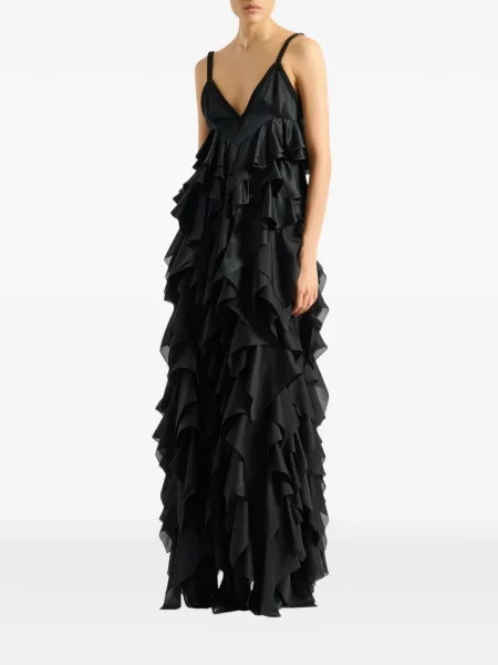 Top Balmain din satin cu bretele subțiri negru