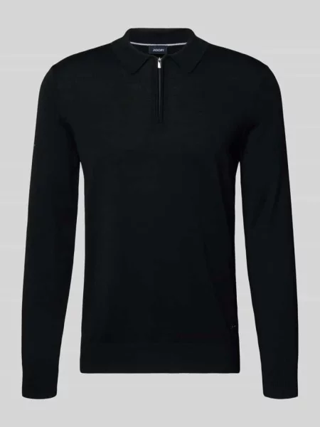 Sweter z dzianiny z żywej wełny z kołnierzykiem polo model ‘Dondor’ Joop! Collection czarny