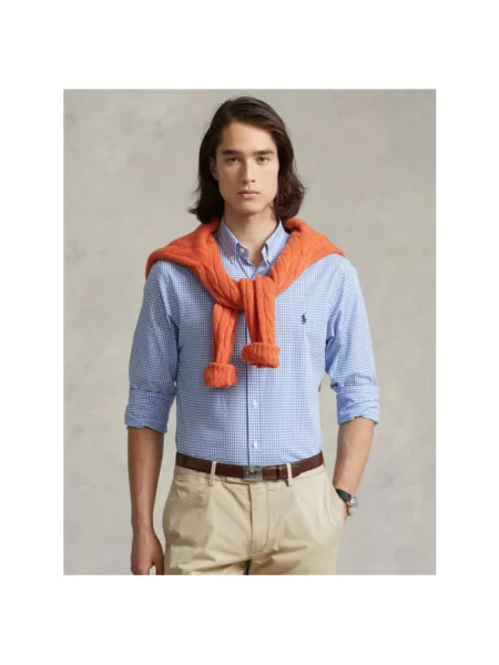 Koszula Polo Ralph Lauren w kratę popelinowa niebieska