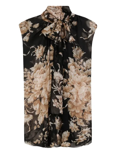 Top Dolce & Gabbana fără mâneci din șifon cu imagine negru