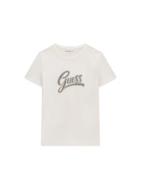 GUESS Tricou gri argintiu / transparent alb