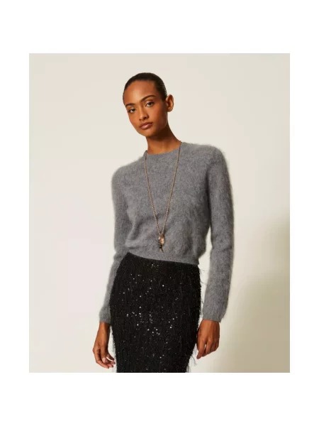 Sweter Twinset wełniany szary