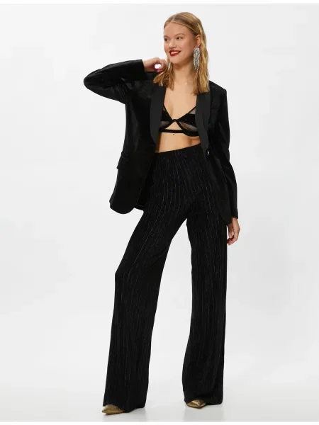 Talie elastică pantaloni palazzo Koton de catifea cord negru