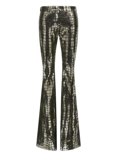 Pantaloni Roberto Cavalli din piele argintiu