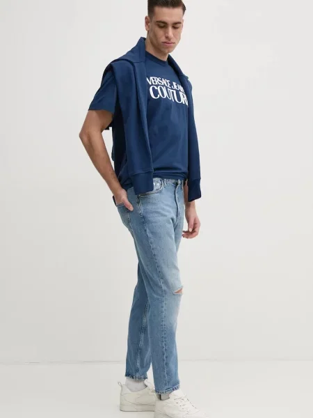 Versace Jeans Couture bluza granatowy z kapturem z aplikacją