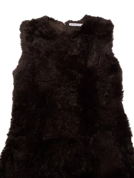 Rochie mini Acne Studios fără mâneci cu blană maro