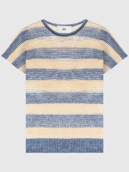Ажурный топ Solotre в полоску синий