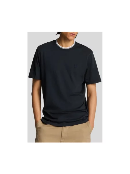 Koszulka Lyle & Scott z kołnierzem ze sznurkiem niebieska