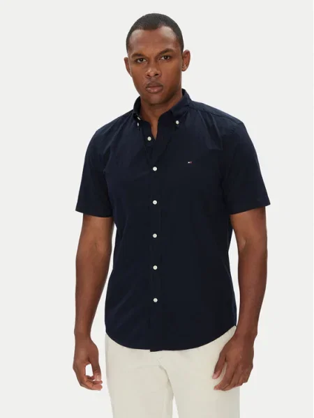 Риза Tommy Hilfiger мъжка със стандартна кройка с класическа яка тъмносиньо