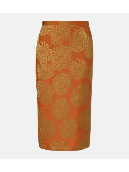 Fustă midi Dries Van Noten cu imagine până la genunchi portocaliu