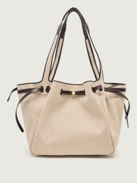 TORY BURCH Geantă shopper Romy cu adaos de piele bej