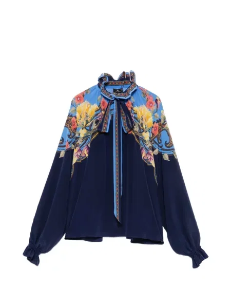 Gulerat bluză Etro cu model floral cu imagine albastru
