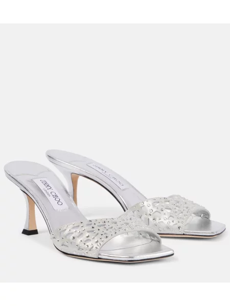 Papuci tip mules Jimmy Choo din satin argintiu