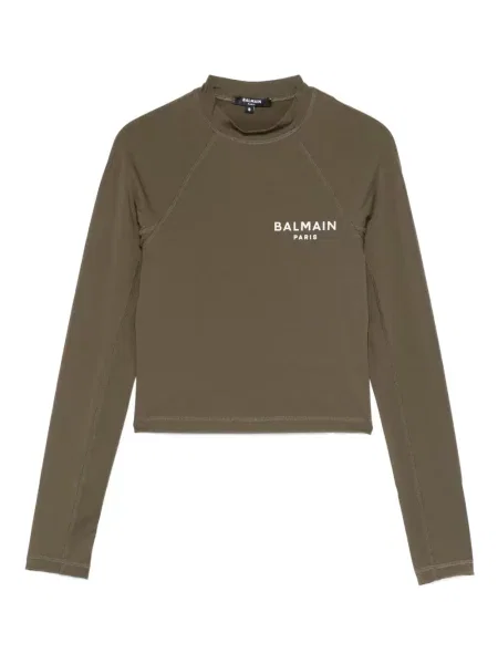 Lung tricou Balmain cu imagine verde